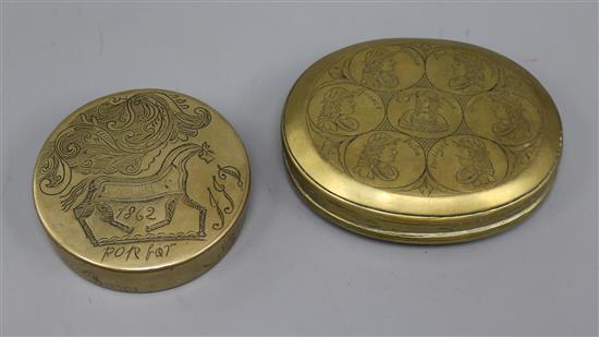 Two Dutch brass tobacco boxes